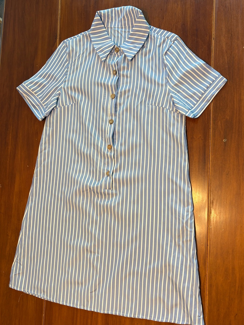 SHEIN Blue and White Striped Collared Shirt Dress
